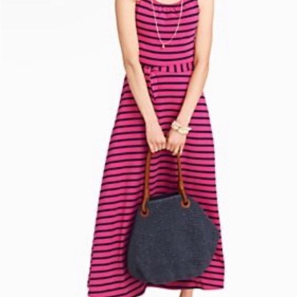 TALBOTS Pink with navy stripe  fit and flare tank dress with tie belt.   Small - Picture 4 of 8